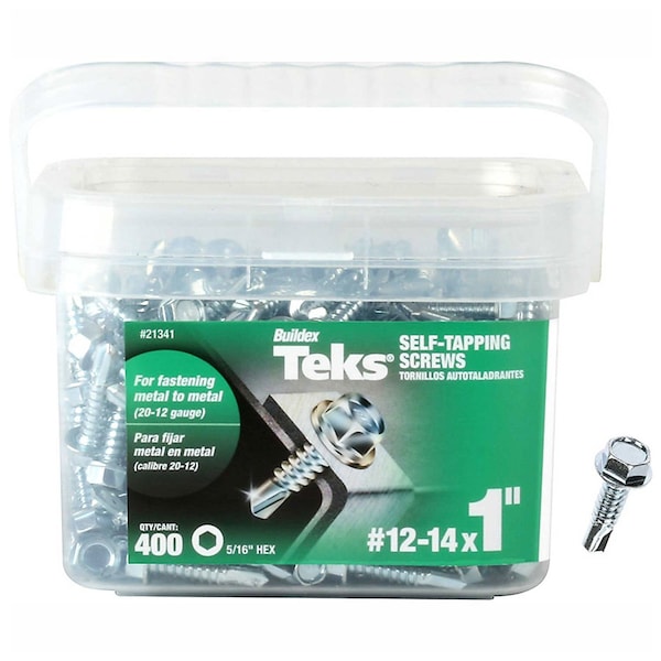 Teks Self-Drilling Screw, #12 x 1 in, Zinc Plated Steel Flange Hex Head External Hex Drive, 400 PK 21341 - main